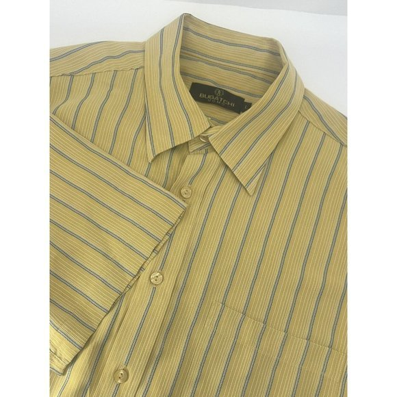 Bugatchi Uomo Shirt Mens Large Striped Button Up Short Sleeve Collared - Picture 1 of 6